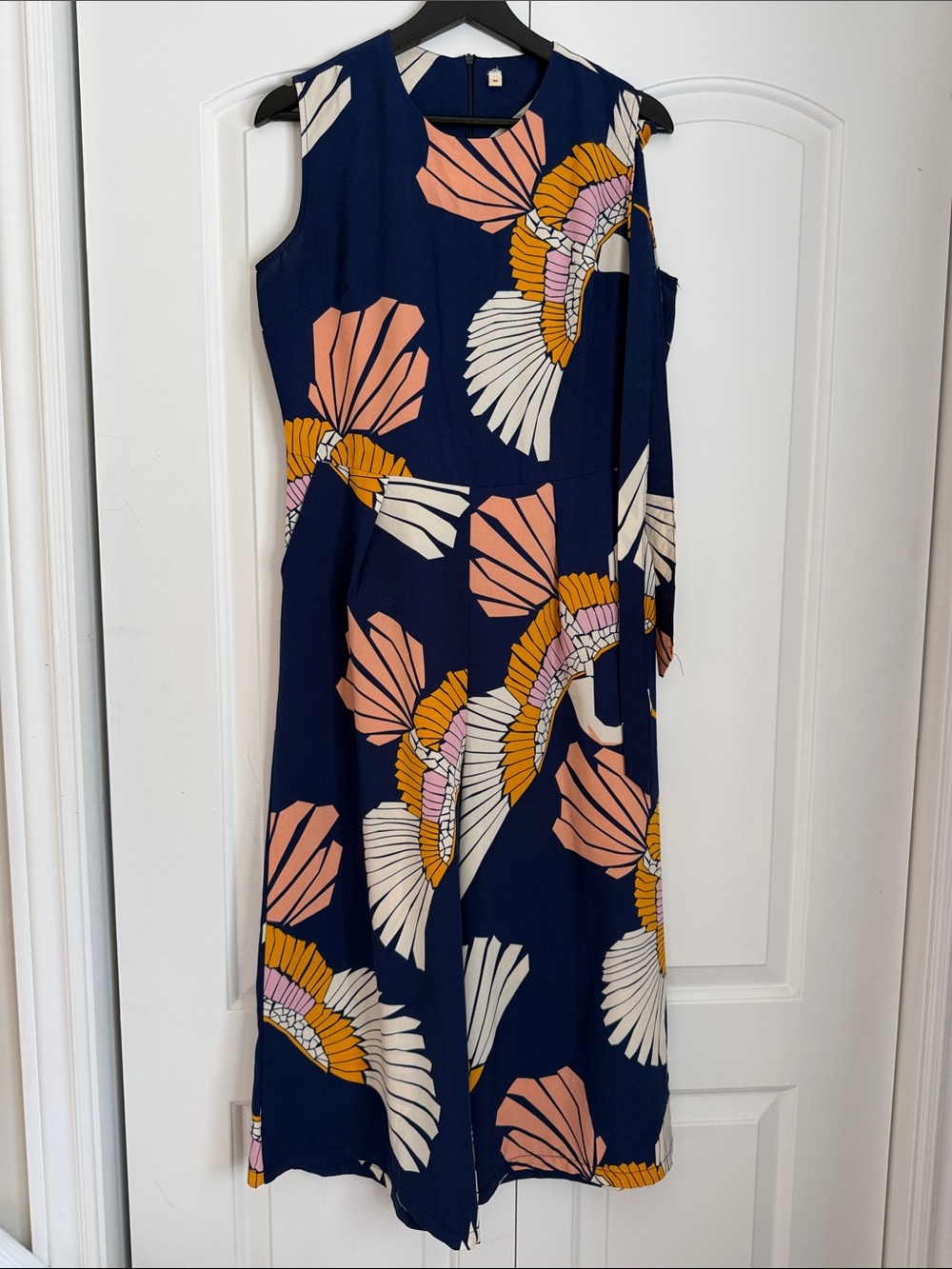 Sleeveless Navy Floral Midi Dress with Peach & Mustard Bloom